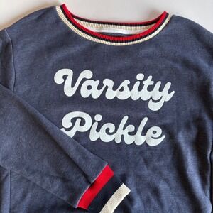 Varsity Pickle Medium Pickleball Crewneck Sweatshirt Blue Red White Pullover NEW